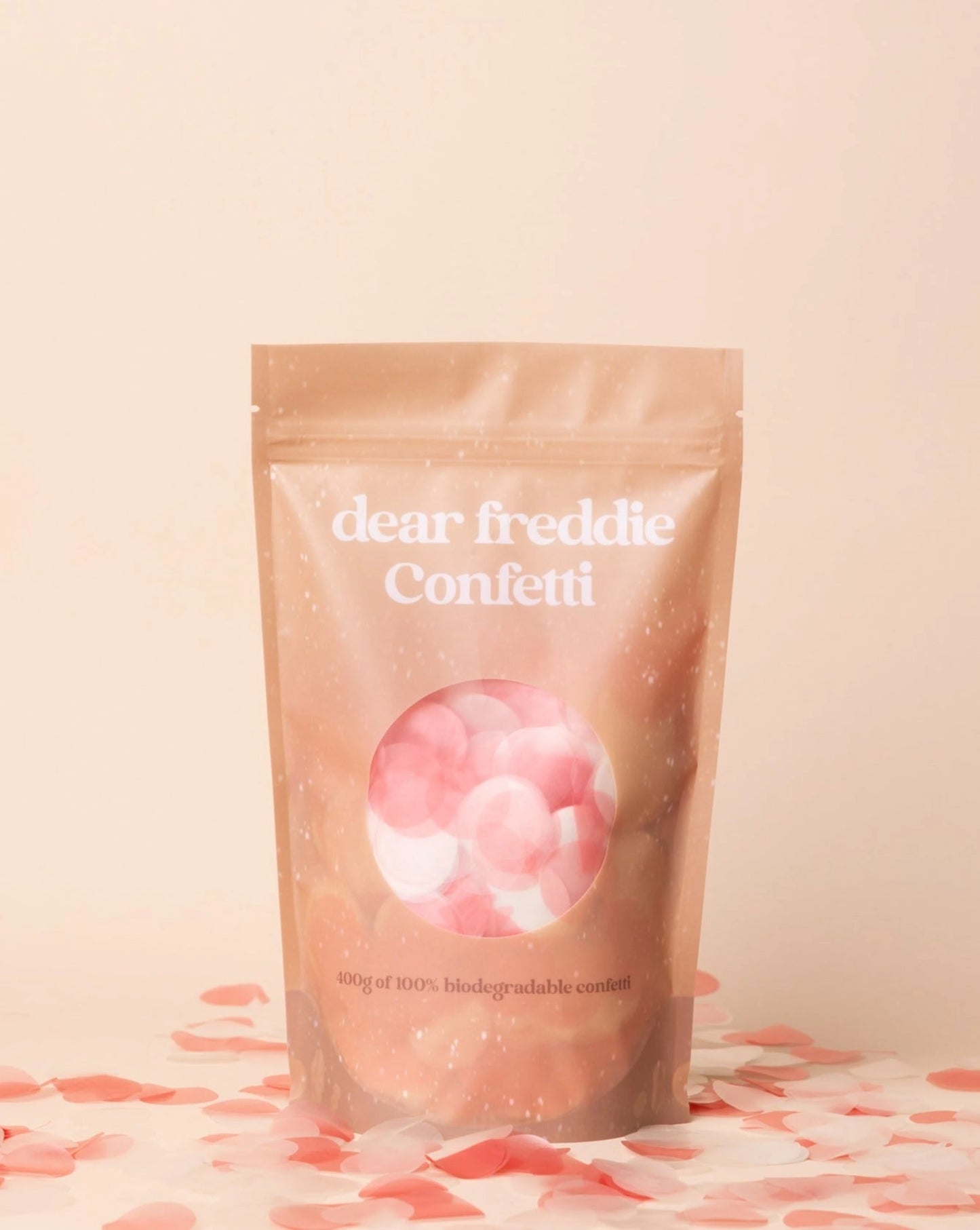 white and pink biodegradable confetti for weddings.